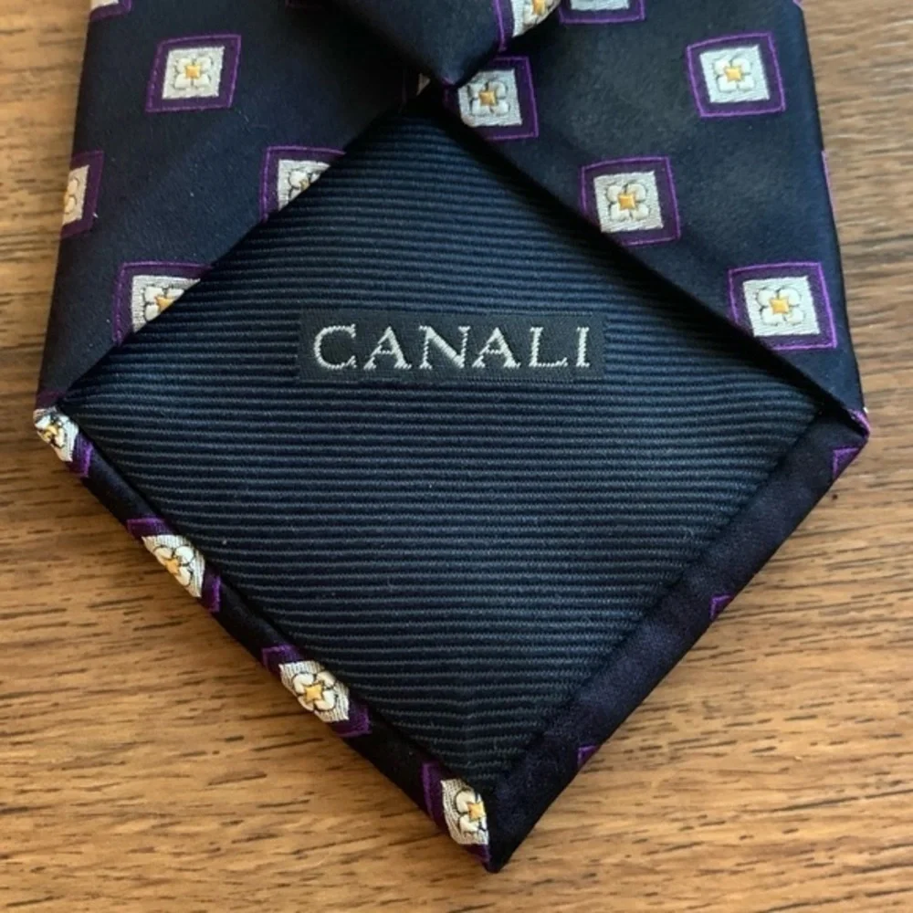 Canali Blue Purple & White Floral Squares Tie
